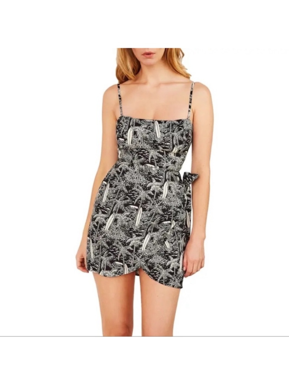 Reformation Lanai Tropical Surf Print Canal Wrap Mini Dress
